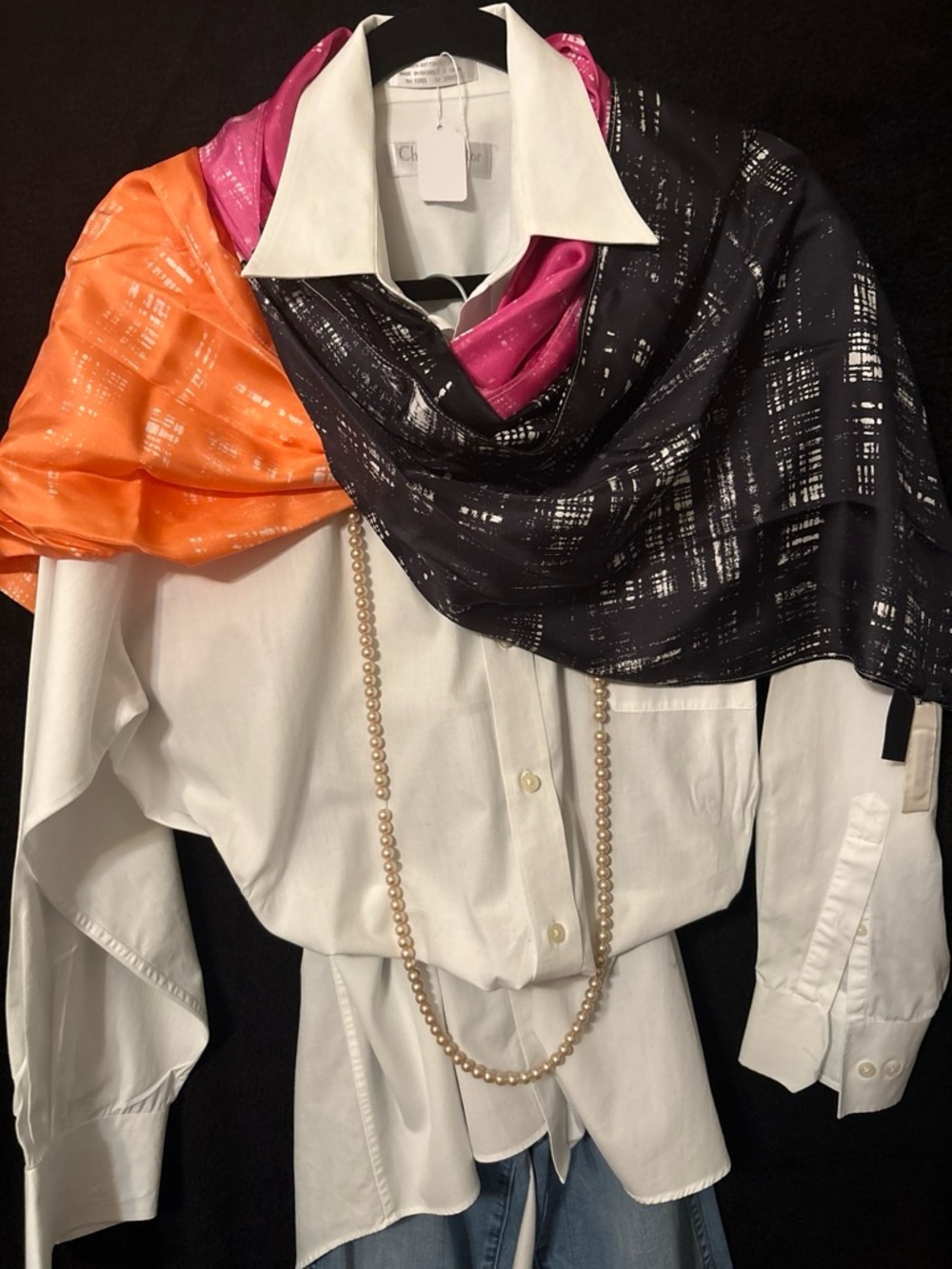 Ann Taylor Silk Colorblock Scarf OS Black Pink Orange Graphic NWT abstract